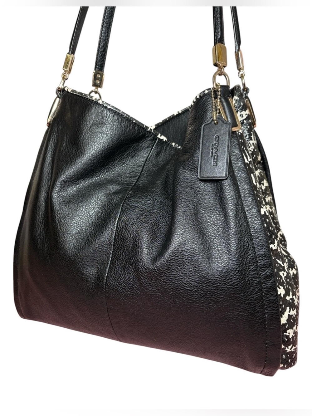 Coach Madison Phoebe Shoulder Bag Black Two-Tone Python Embossed Leather EUC - Picture 11 of 11